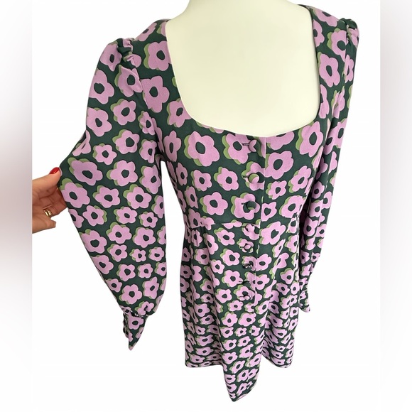 Kate Spade NY Flaire Flora Fluid Mini Dress Green Pink Floral Crepe Size 6 - Picture 7 of 15